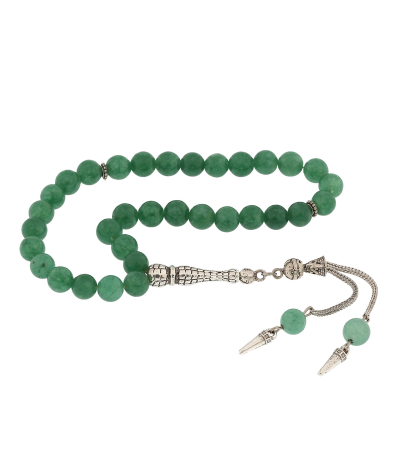 ​Doğaltaş Metal Püsküllü Yeşil Yeşim Taşı Tesbih