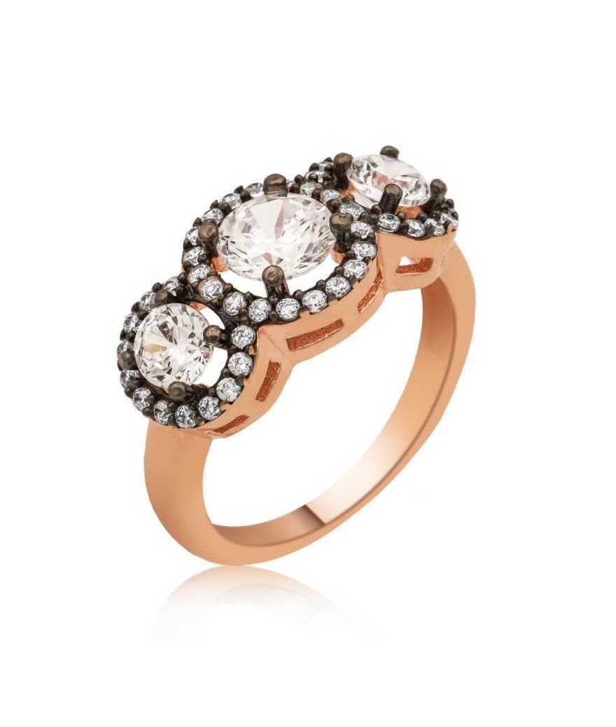 Gümüş Pırlanta Montür 3 Taş Tria Bayan Yüzük