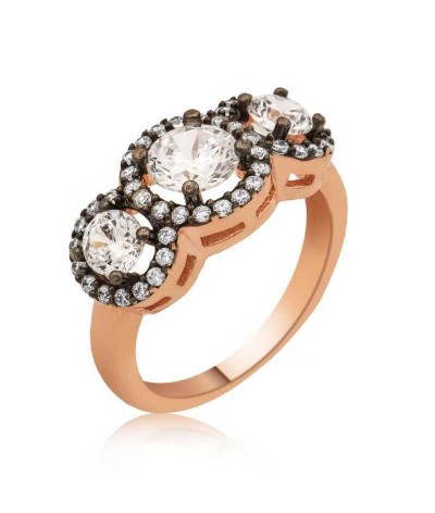 Gümüş Pırlanta Montür 3 Taş Tria Bayan Yüzük