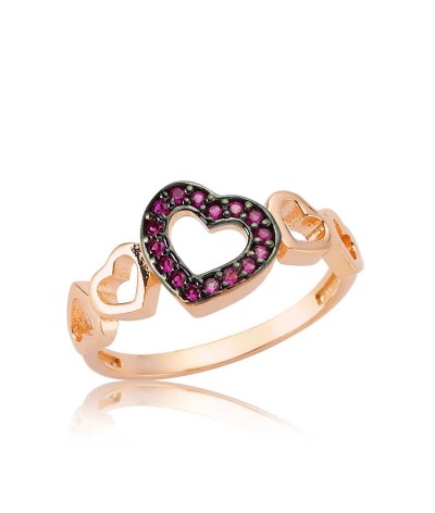 Gümüş Pembe Kalpli Bayan Yüzük