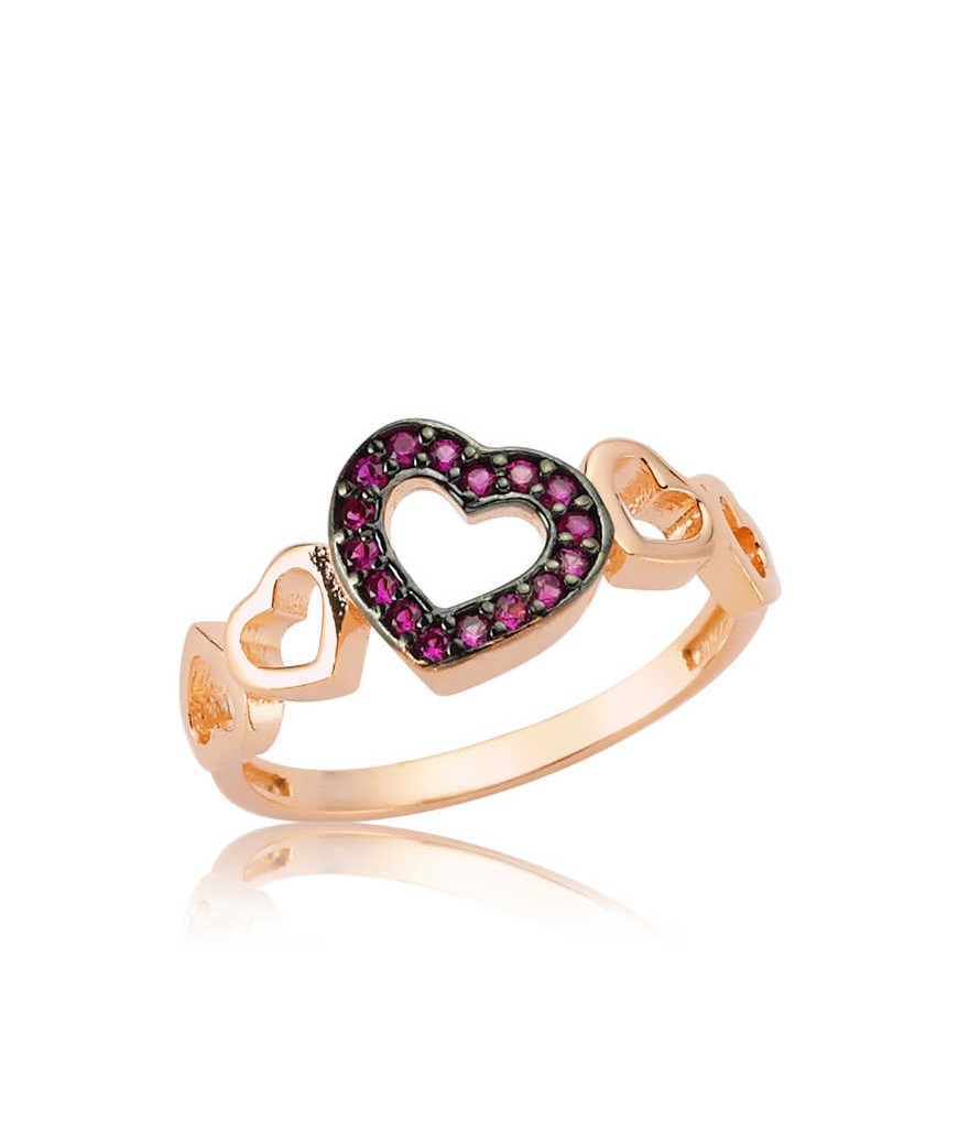 Gümüş Pembe Kalpli Bayan Yüzük