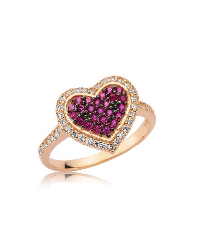 Gümüş Pembe Kalpli Bayan Yüzük