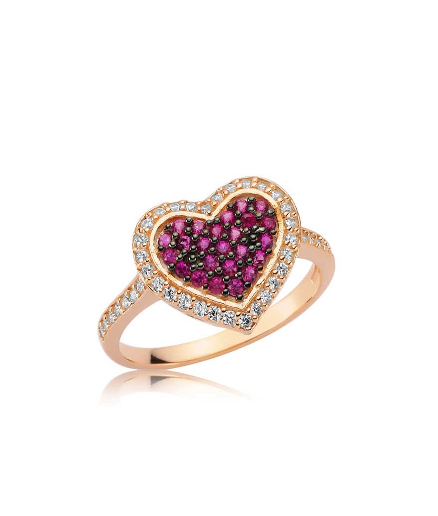 Gümüş Pembe Kalpli Bayan Yüzük