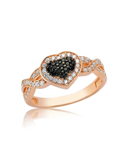 Gümüş Siyah Sonsuzluk Kalp Bayan Yüzük