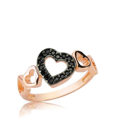 Gümüş Siyah Kalpli Bayan Yüzük