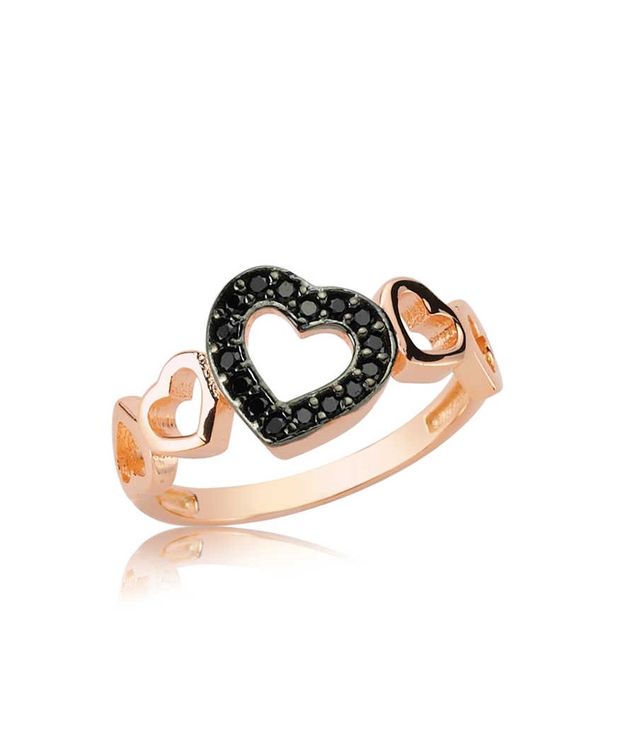 Gümüş Siyah Kalpli Bayan Yüzük