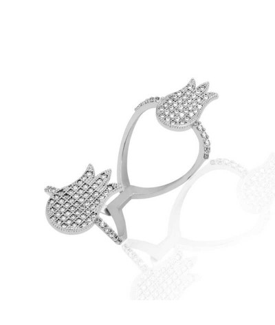 Gümüş İki Lale Bayan Yüzük