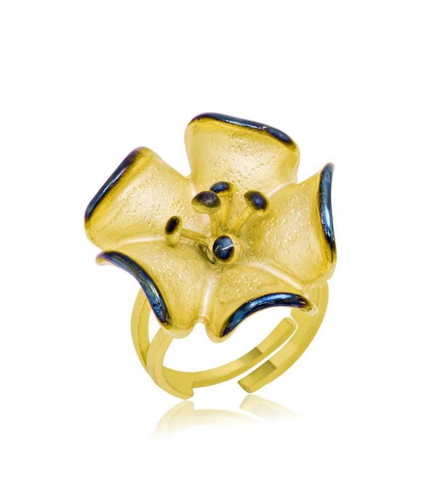 Gümüş Sarı Çiçek Bayan Yüzük