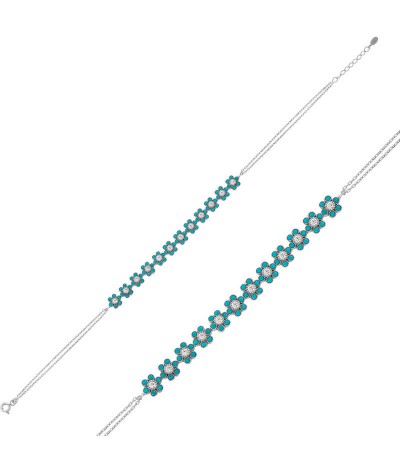 Gümüş Mavi Çiçek Bayan Bileklik