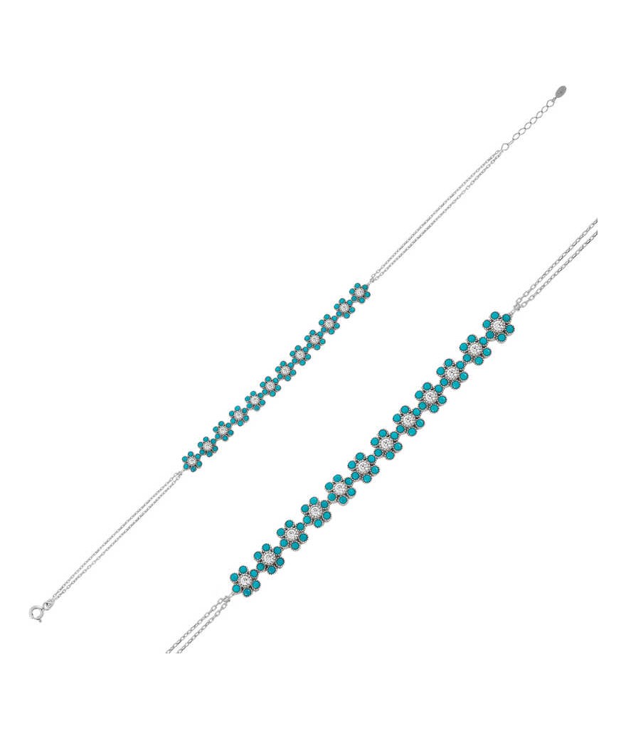 Gümüş Mavi Çiçek Bayan Bileklik