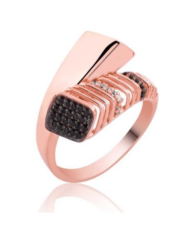 Gümüş Siyah Taşlı Bayan Yüzük