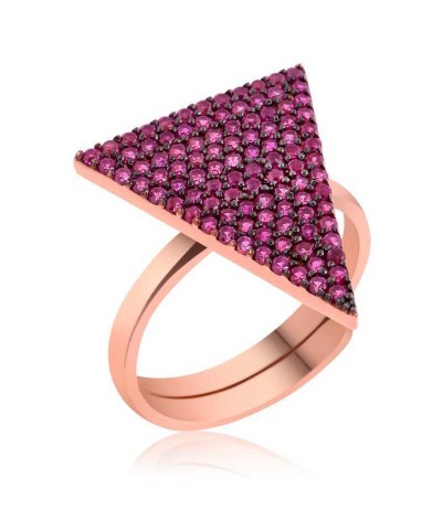 Gümüş Pembe Üçgen Bayan Yüzük