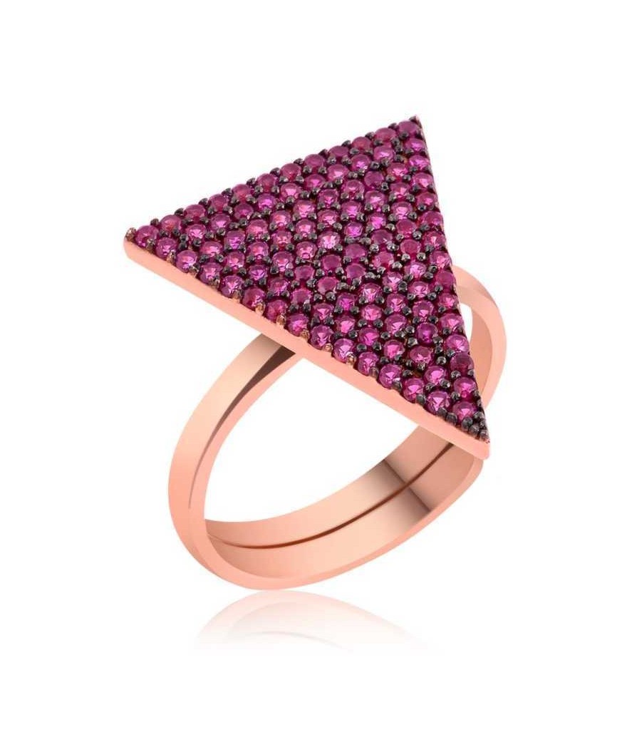 Gümüş Pembe Üçgen Bayan Yüzük