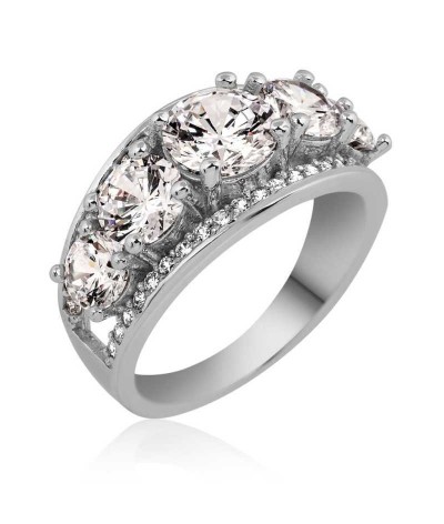 Gümüş Süzme 5 Taş Bayan Yüzük