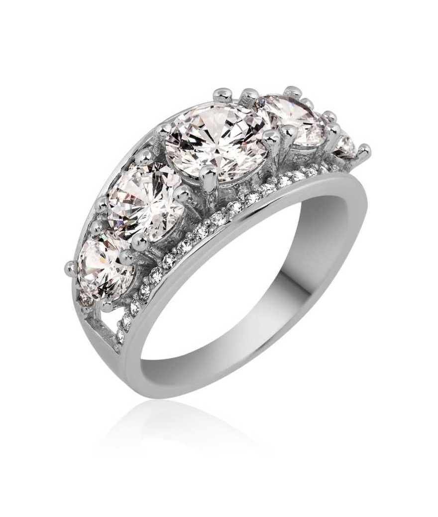 Gümüş Süzme 5 Taş Bayan Yüzük