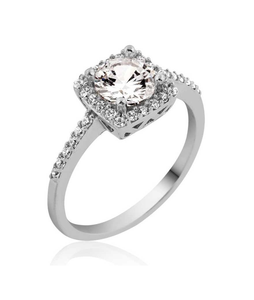 Gümüş Kare Tek Taş Bayan Yüzük