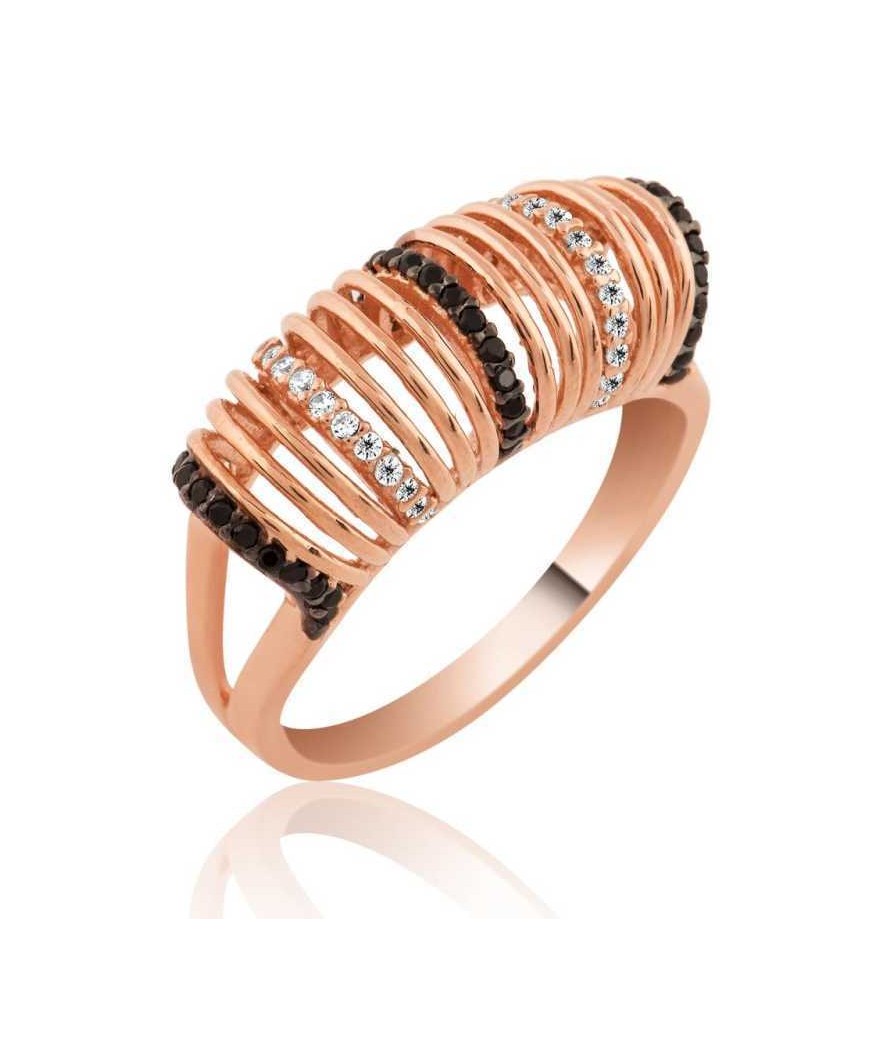 Gümüş Siyah Beyaz Taşlı Bayan Yüzük