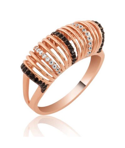 Gümüş Siyah Beyaz Taşlı Bayan Yüzük