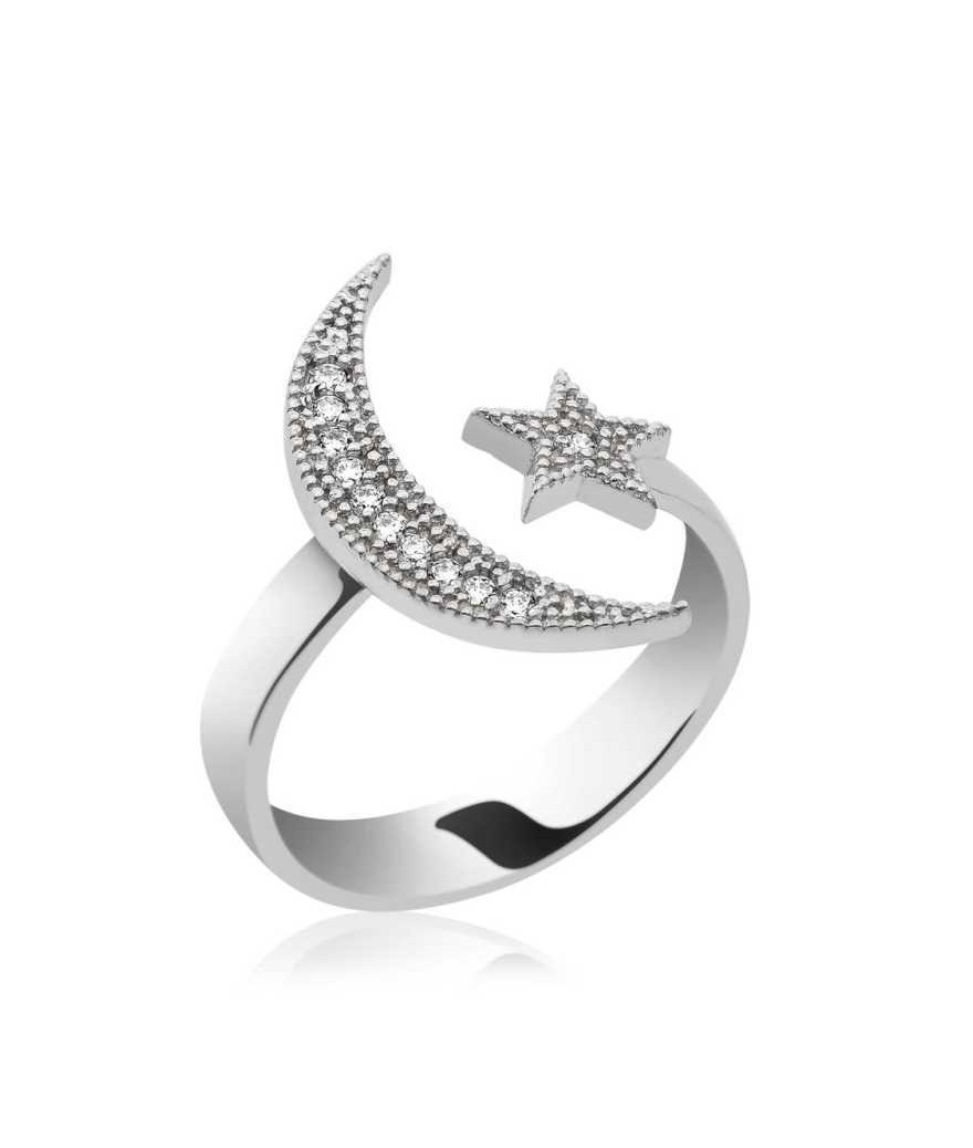 Gümüş Ay Yıldız Bayan Yüzük