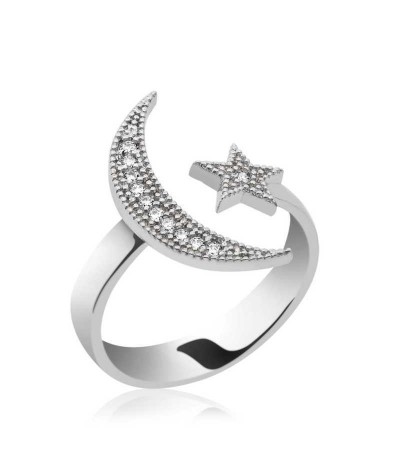 Gümüş Ay Yıldız Bayan Yüzük