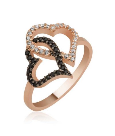 Gümüş İki Kalpli Bayan Yüzük