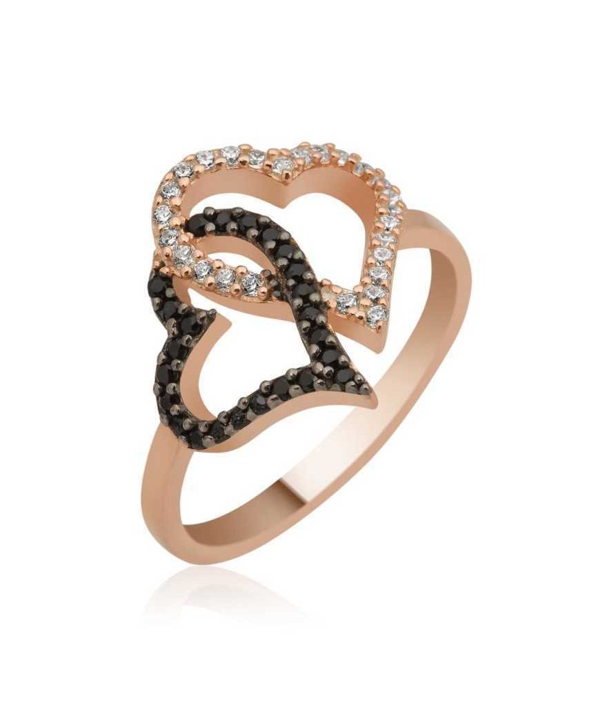 Gümüş İki Kalpli Bayan Yüzük