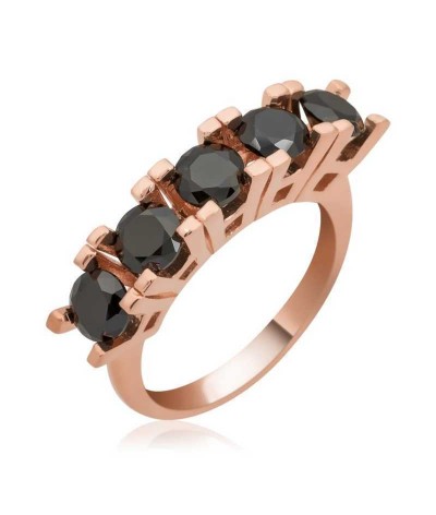 Gümüş Siyah 5 Taş Bayan Yüzük