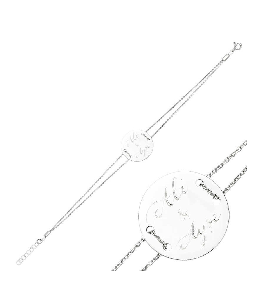 Gümüş İsimli Yuvarlak Plaka Bayan Bileklik