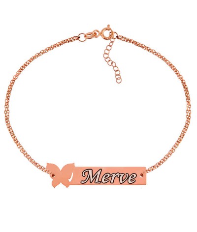 Gümüş Kişiye Özel Kelebek İsimli Bayan Bileklik