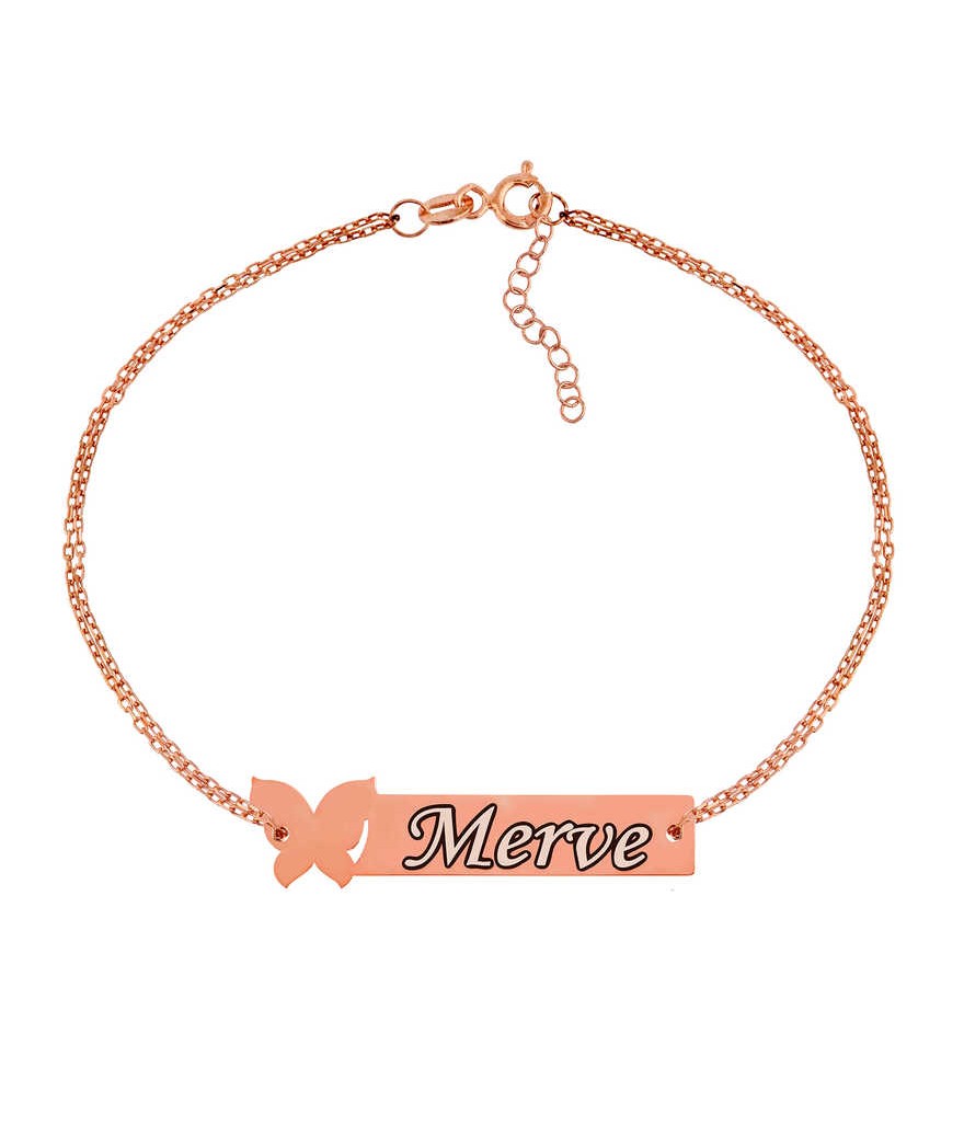 Gümüş Kişiye Özel Kelebek İsimli Bayan Bileklik