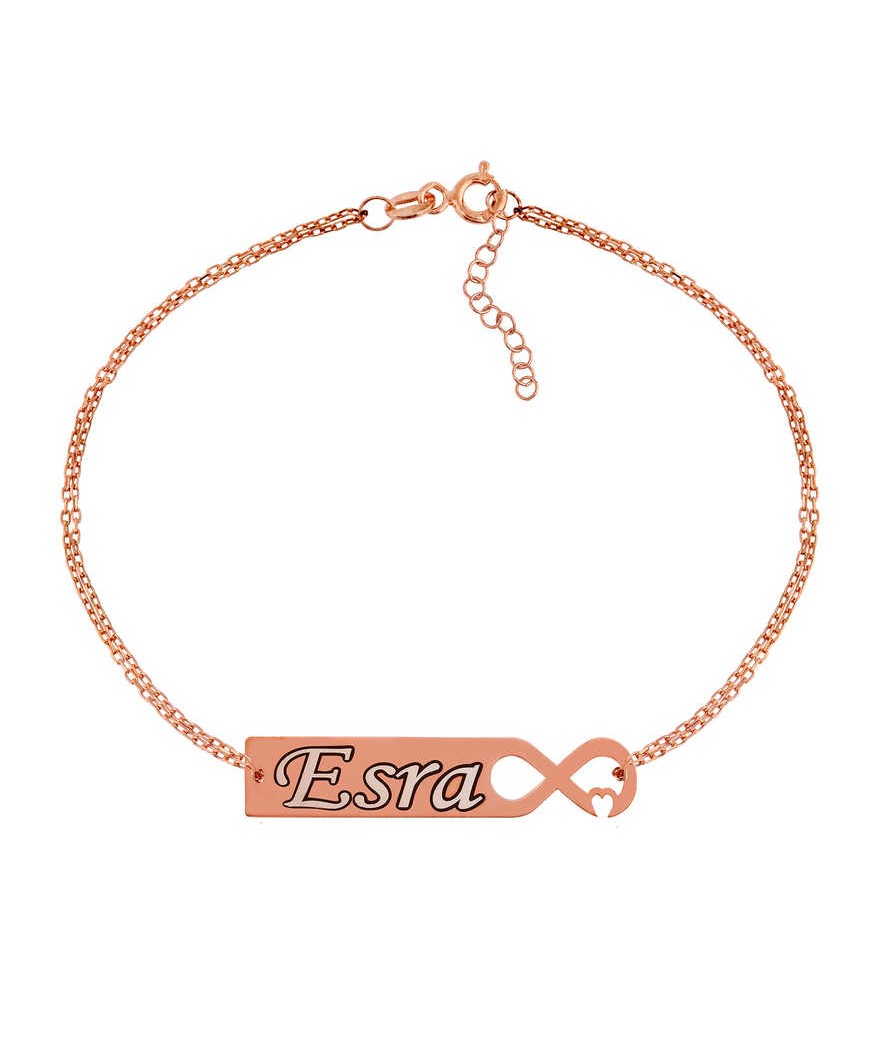 Gümüş Kişiye Özel Sonsuzluk Kalp İsimli Bayan Bileklik