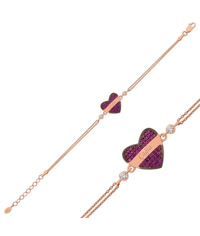 Gümüş Kırmızı Kalp İsimli Bayan Bileklik