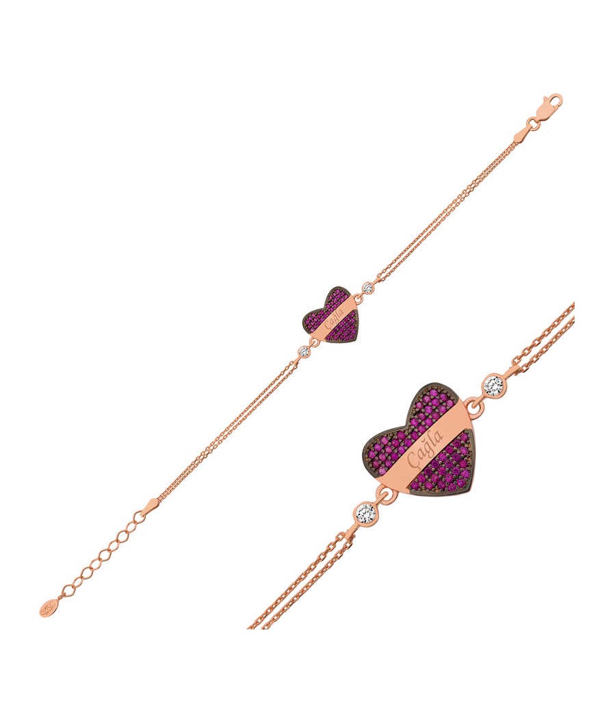 Gümüş Kırmızı Kalp İsimli Bayan Bileklik