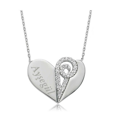 Gümüş İsimli Kalp Bayan Kolye