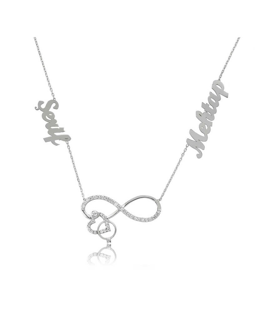 Gümüş İsimli Kalpli Sonsuzluk Bayan Kolye