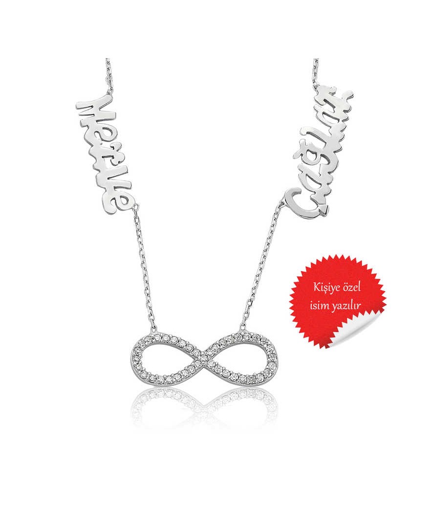 Gümüş Sonsuzluk İki İsimli Bayan Kolye