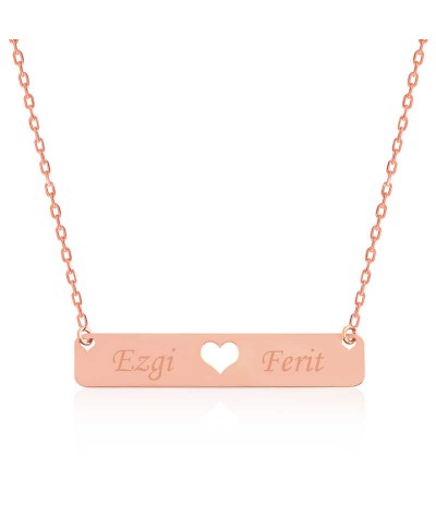 Gümüş Kişiye Özel İsimli Çubuk Kalp Kolye