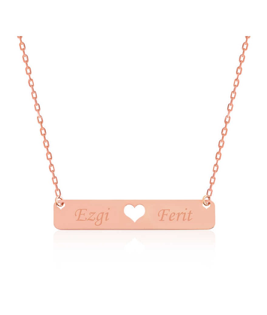 Gümüş Kişiye Özel İsimli Çubuk Kalp Kolye
