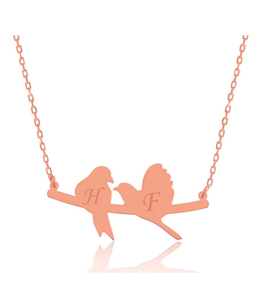 Gümüş Kişiye Özel Sevgi Kuşları İsimli Kolye