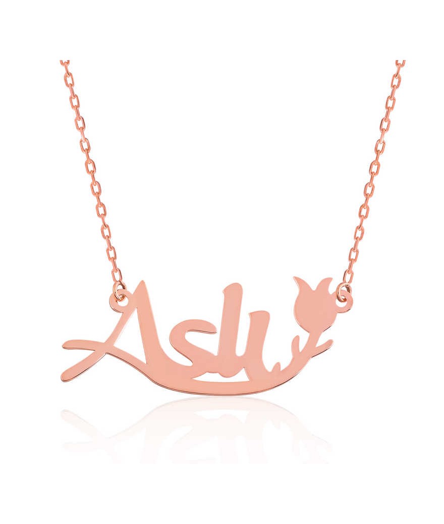 Gümüş Kişiye Özel Lale Desenli İsimli Bayan Kolye