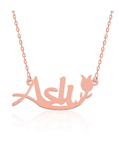 Gümüş Kişiye Özel Lale Desenli İsimli Bayan Kolye