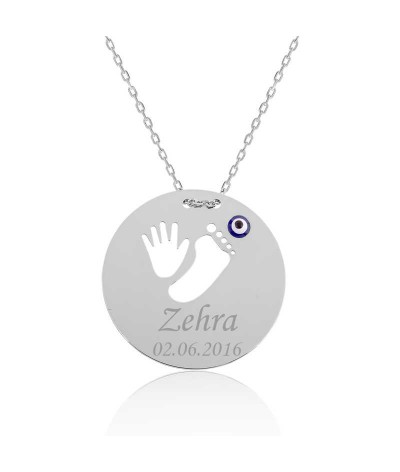 Gümüş El Ayak İzi İsimli Anne Kolyesi