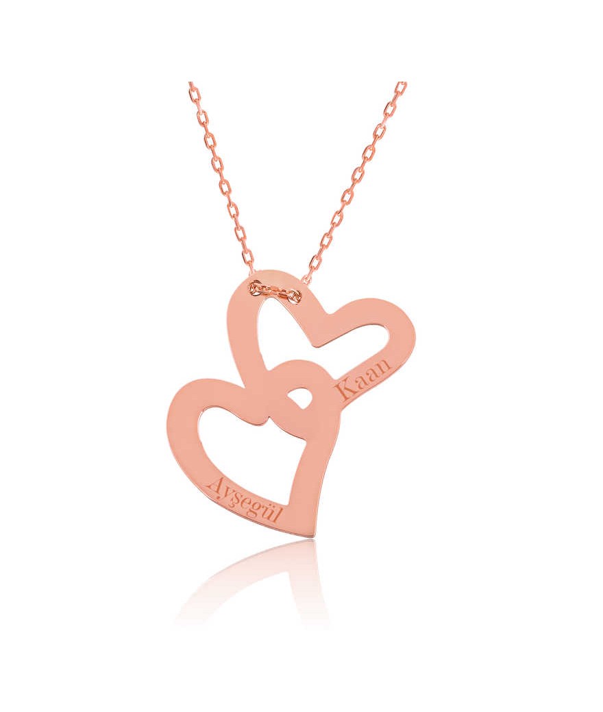 Gümüş Birleşmiş Kalpler İsimli Bayan Kolye