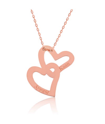 Gümüş Birleşmiş Kalpler İsimli Bayan Kolye