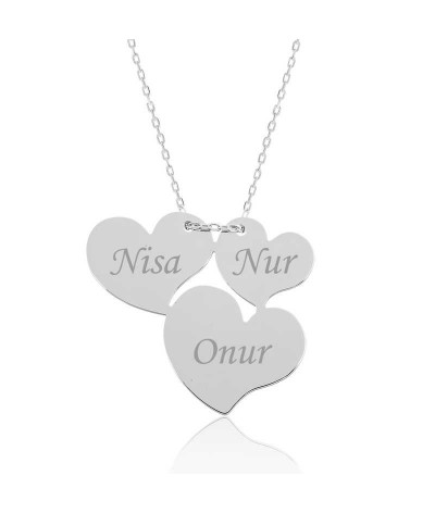 Gümüş Üç Kalp İsimli Bayan Kolye