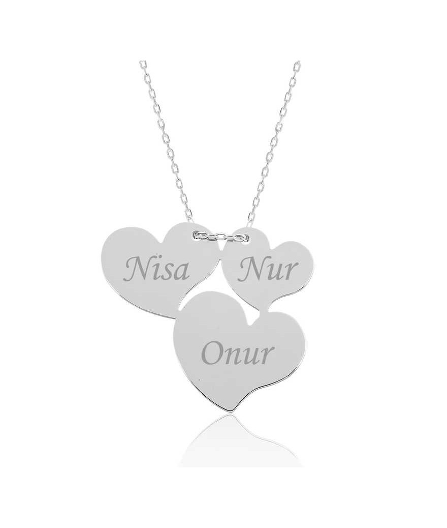 Gümüş Üç Kalp İsimli Bayan Kolye