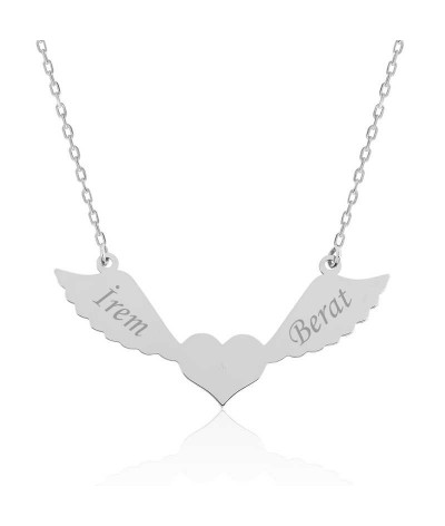 Gümüş Kanatlı Kalp İsimli Bayan Kolye