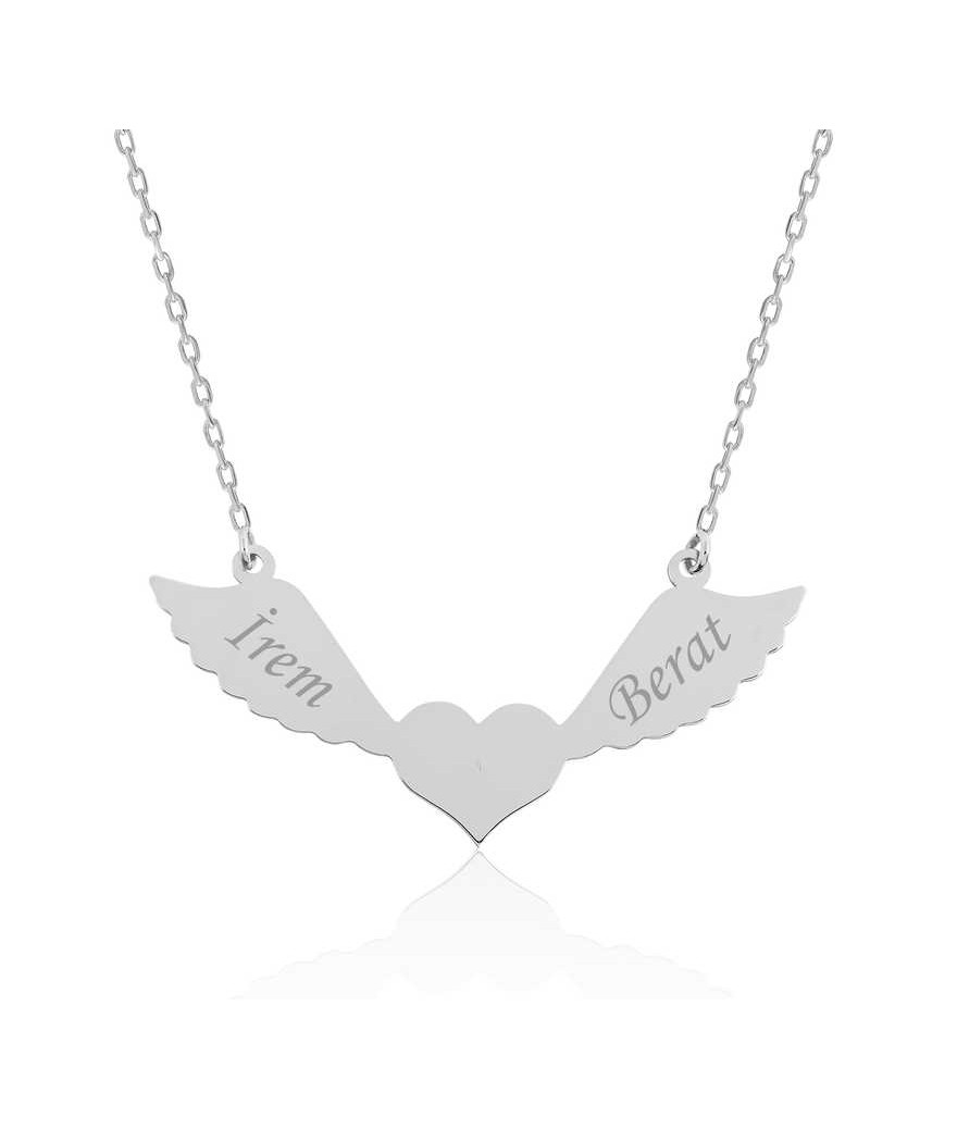 Gümüş Kanatlı Kalp İsimli Bayan Kolye