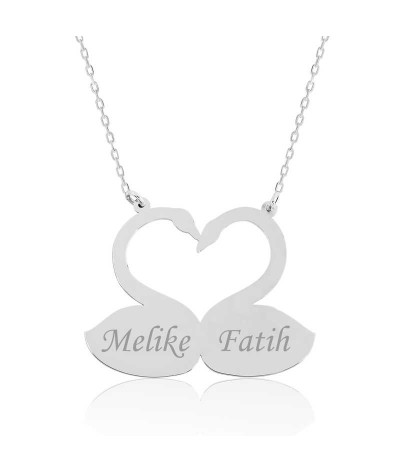 Gümüş Aşık Kuğular Plaka Kolye
