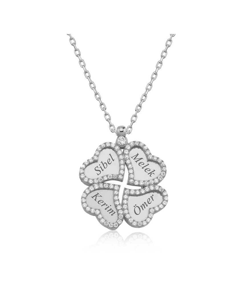 Gümüş İsimli Kapli Yonca Bayan Kolye